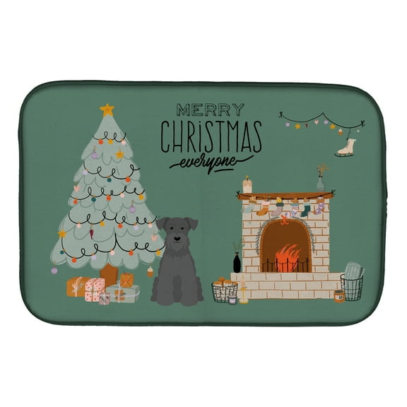 Black Miniature Schnauzer Christmas Everyone Dish Drying Mat