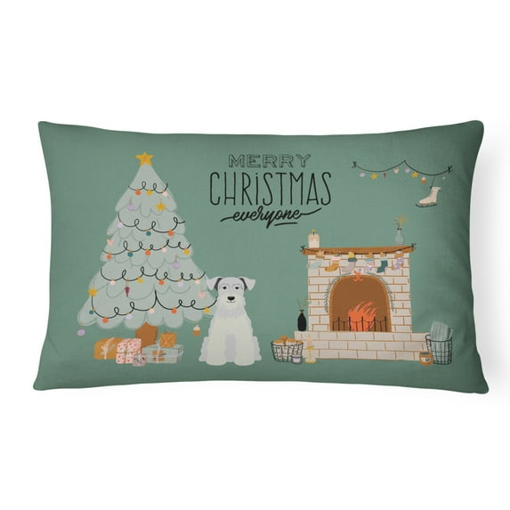 Carolines Treasures CK7616PW1216 White Miniature Schnauzer Christmas Everyone Canvas Fabric Decorative Pillow 12H x16W