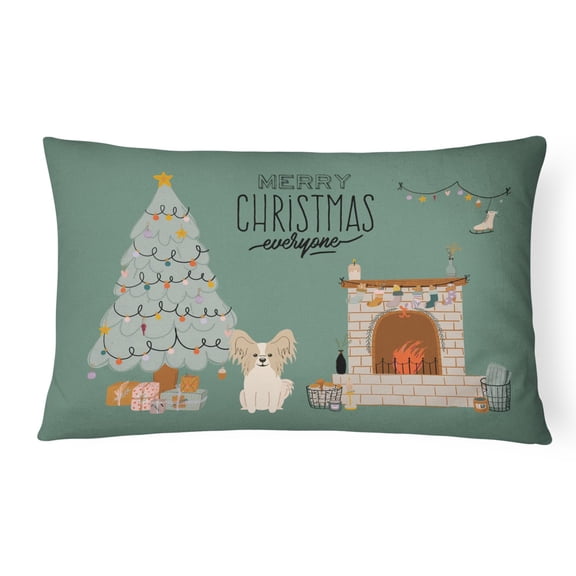 Carolines Treasures CK7640PW1216 Sable White Papillon Christmas Everyone Canvas Fabric Decorative Pillow 12H x16W