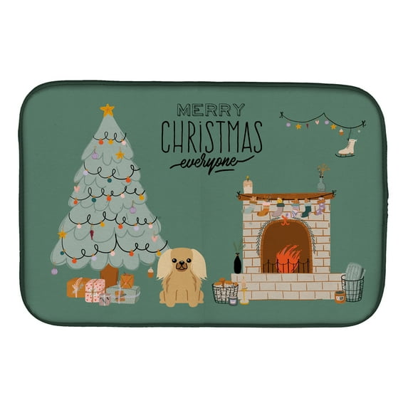 Fawn Sable Pekingese Christmas Everyone Dish Drying Mat