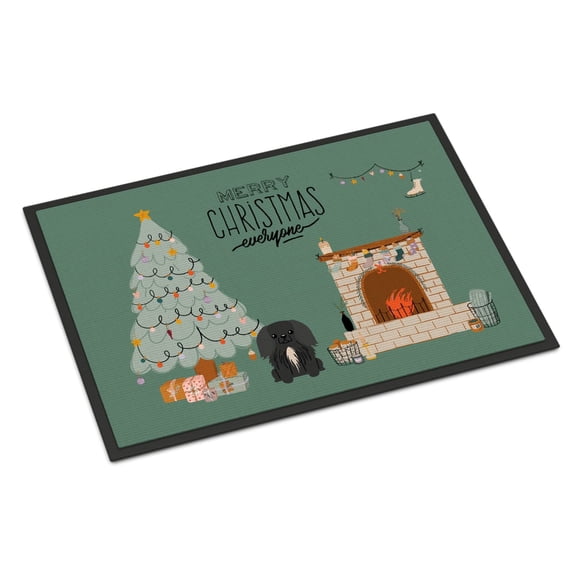 Caroline's Treasures CK7670MAT Black Pekingese Christmas Everyone Doormat 18x27 Front Door Mat Indoor Outdoor Rugs for Entryway, Non Slip Washable Low Pile, 18H X 27W