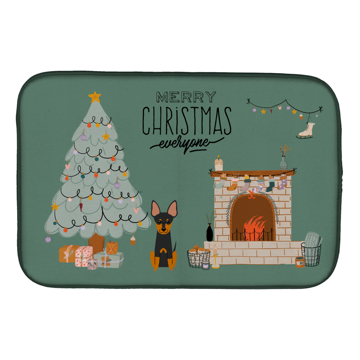 Carolines Treasures CK7672DDM English Toy Terrier Christmas Everyone Dish Drying Mat 14 x 21" multicolor
