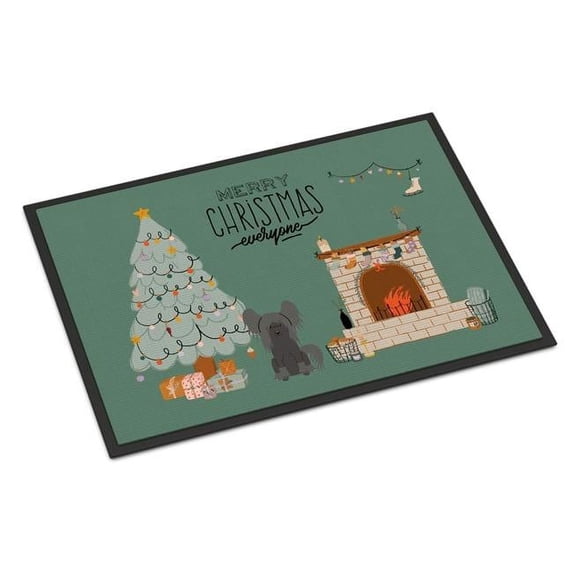 Black Chinese Crested Christmas Everyone Door Mat