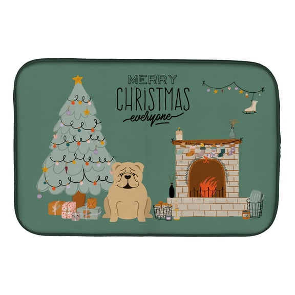 Fawn English Bulldog Christmas Everyone Dish Drying Mat
