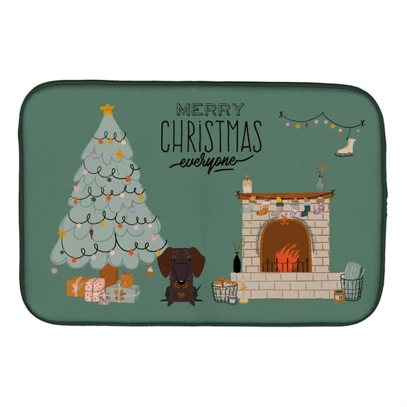 Chocolate Wire Haired Dachshund Christmas Everyone Dish Drying Mat