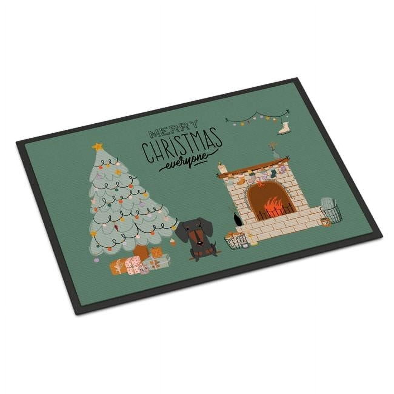 Black Tan Dachshund Christmas Everyone Door Mat