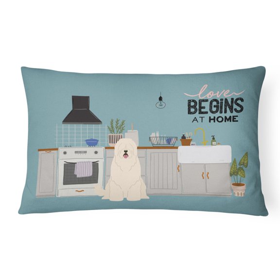 Carolines Treasures CK7728PW1216 South Russian Sheepdog Kitchen Scene Canvas Fabric Decorative Pillow 12H x16W