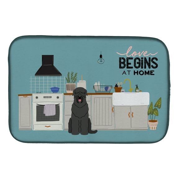 Black Russian Terrier Kitchen Scene Dish Drying Mat