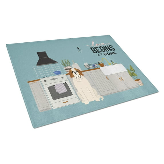 Carolines Treasures CK7739LCB Saint Bernard Kitchen Scene Glass Cutting Board Large 12H x 16W multicolor