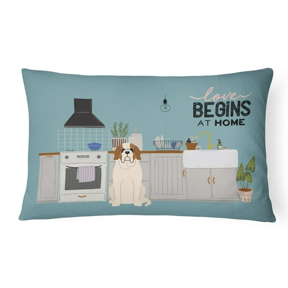 Carolines Treasures CK7739PW1216 Saint Bernard Kitchen Scene Canvas Fabric Decorative Pillow 12H x16W multicolor