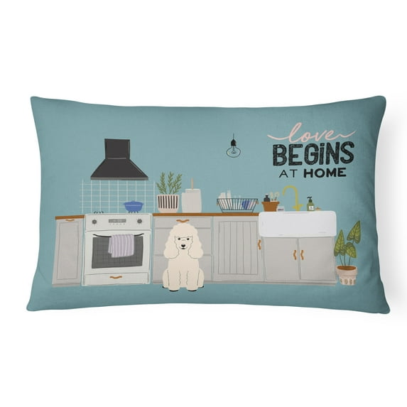 Carolines Treasures CK7774PW1216 White Poodle Kitchen Scene Canvas Fabric Decorative Pillow 12H x16W multicolor