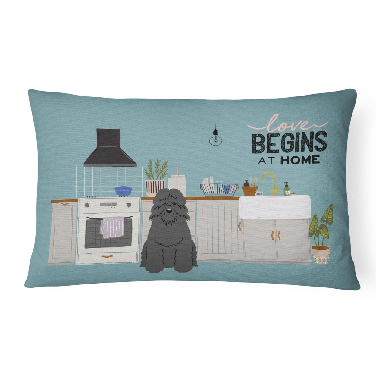 Carolines Treasures CK7778PW1216 Bouvier des Flandres Kitchen Scene Canvas Fabric Decorative Pillow 12H x16W multicolor