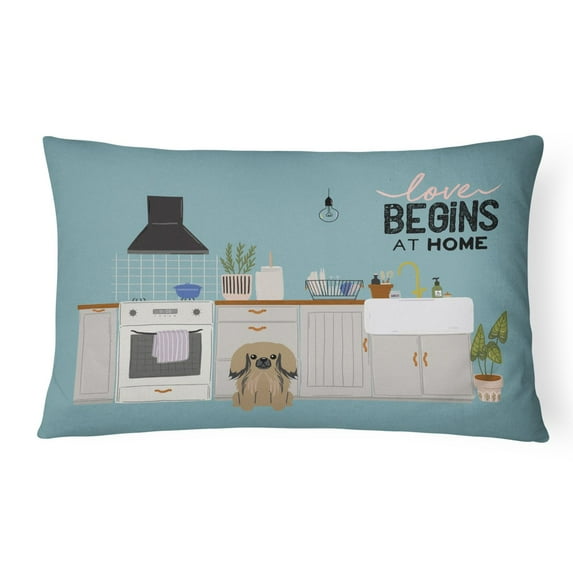Carolines Treasures CK7806PW1216 Tan Pekingese Kitchen Scene Canvas Fabric Decorative Pillow 12H x16W multicolor