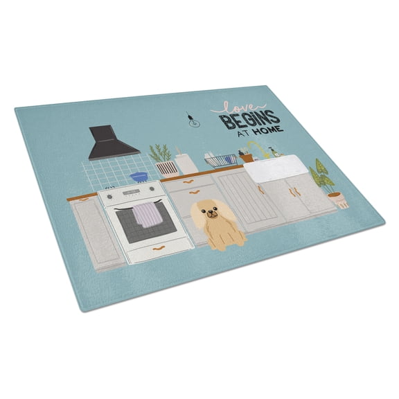 Carolines Treasures CK7808LCB Fawn Sable Pekingese Kitchen Scene Glass Cutting Board Large 12H x 16W multicolor