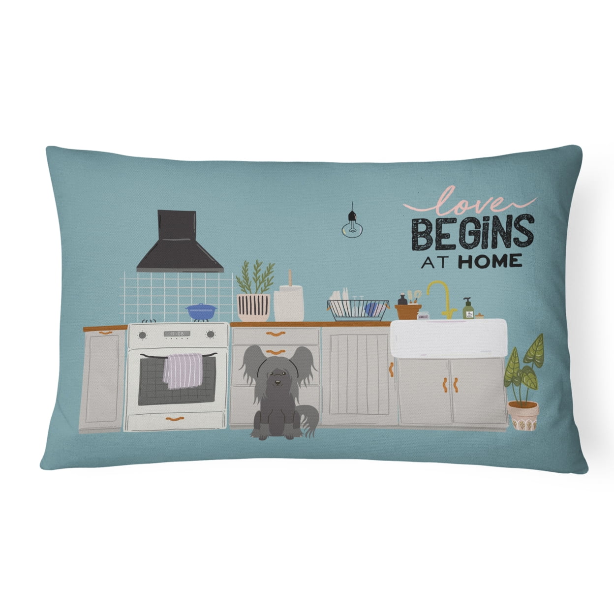 Black Chinese Crested Kitchen Scene Canvas Fabric Decorative Pillow