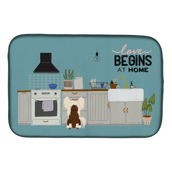 Cream Chinese Crested Kitchen Scene Dish Drying Mat