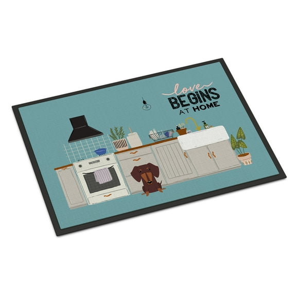 Chocolate Dachshund Kitchen Scene Indoor or Outdoor Mat 24x36 CK7835JMAT