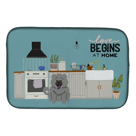 Blue Chow Chow Kitchen Scene Dish Drying Mat