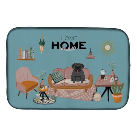 Black Pug Sweet Home Dish Drying Mat