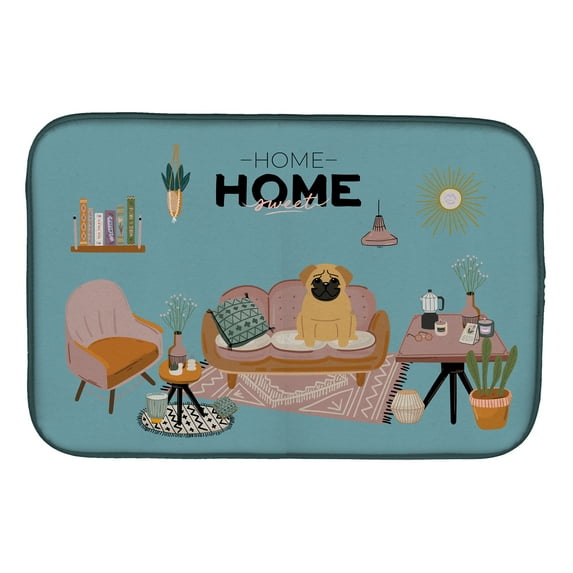 Brown Pug Sweet Home Dish Drying Mat