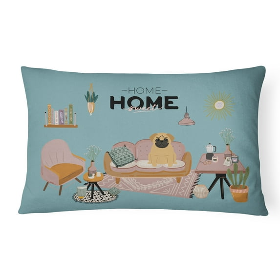 Carolines Treasures CK7852PW1216 Brown Pug Sweet Home Canvas Fabric Decorative Pillow 12H x16W multicolor