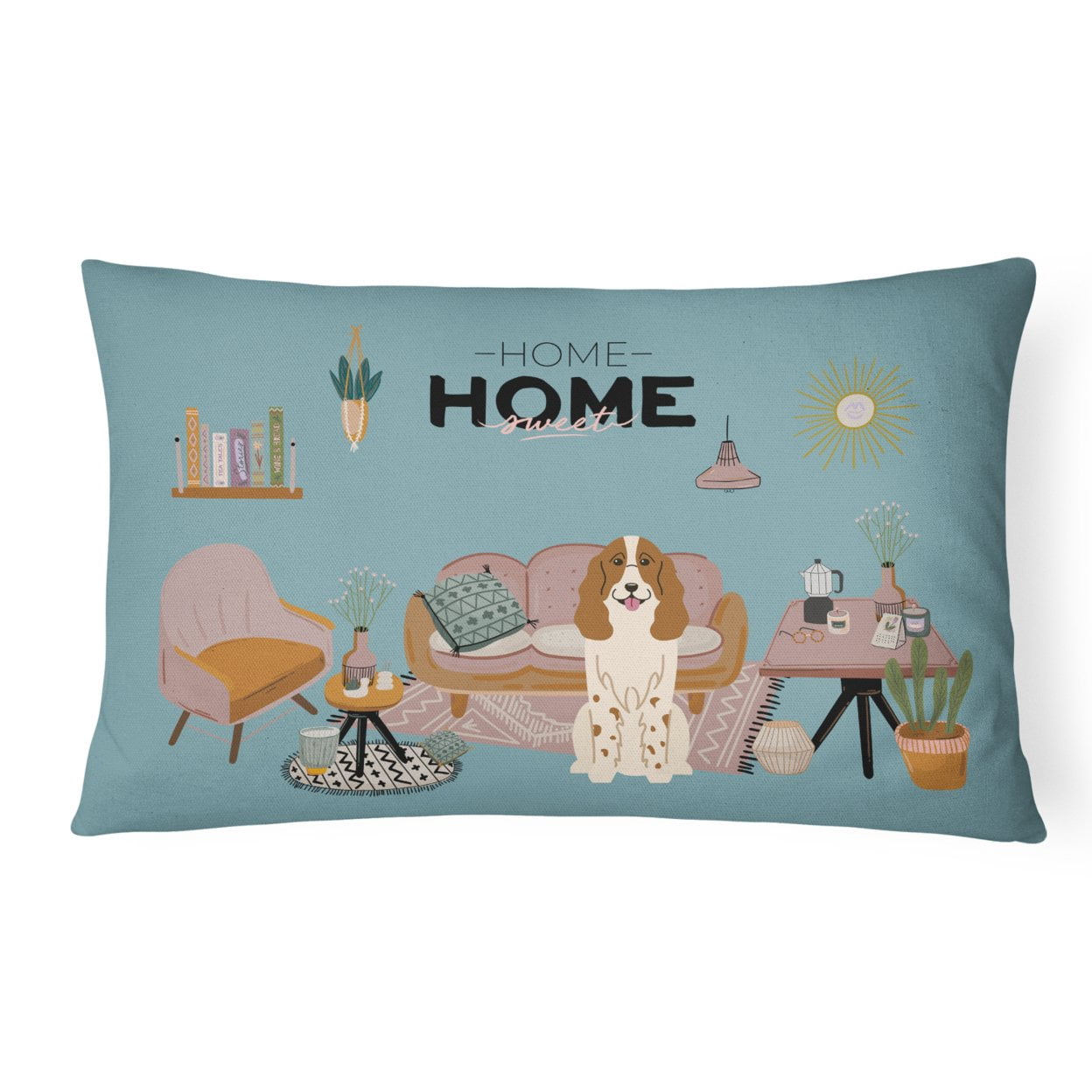 Carolines Treasures CK7876PW1216 Russian Spaniel Sweet Home Canvas Fabric Decorative Pillow 12H x16W multicolor