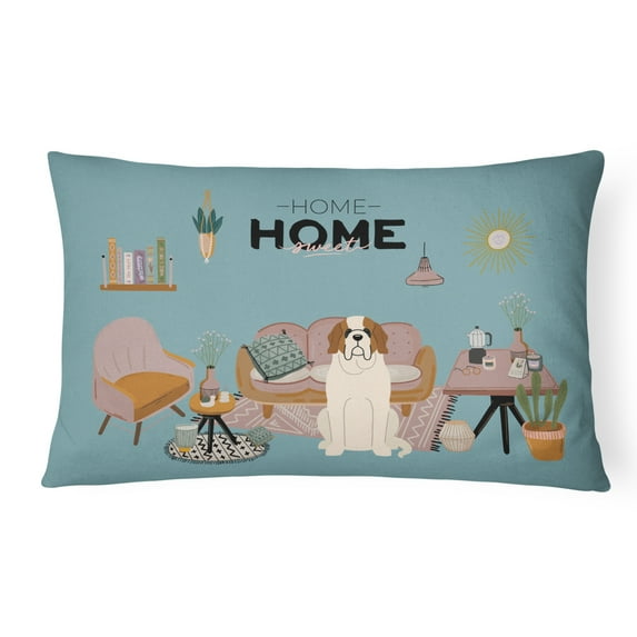 Carolines Treasures CK7880PW1216 Saint Bernard Sweet Home Canvas Fabric Decorative Pillow 12H x16W multicolor