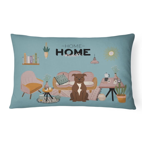 Carolines Treasures CK7893PW1216 Chocolate Staffordshire Bull Terrier Sweet Home Canvas Fabric Decorative Pillow 12H