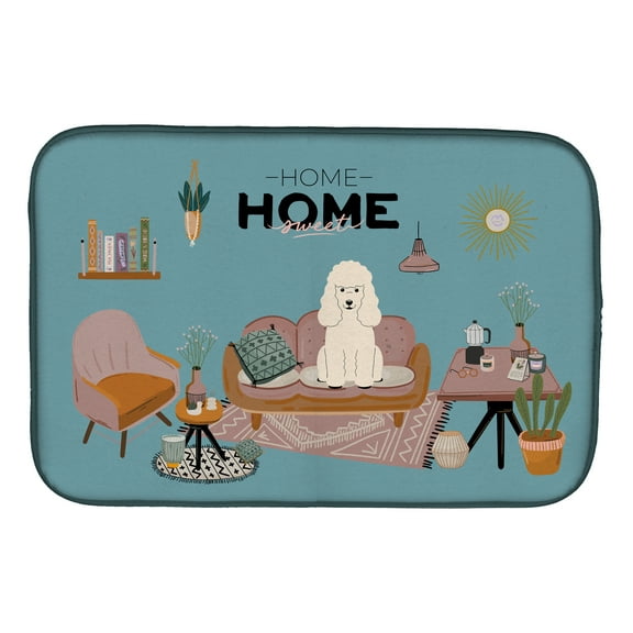 White Poodle Sweet Home Dish Drying Mat