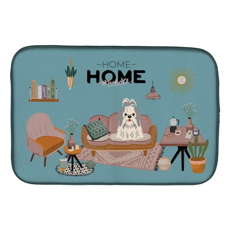 Silver White Shih Tzu Sweet Home Dish Drying Mat