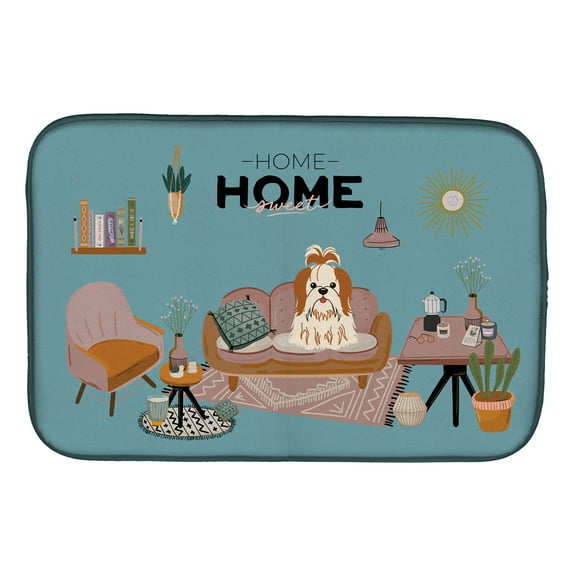 Red White Shih Tzu Sweet Home Dish Drying Mat