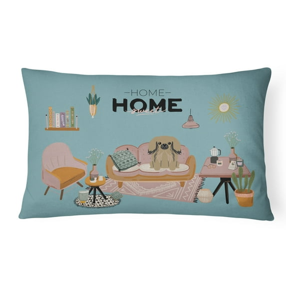 Carolines Treasures CK7947PW1216 Tan Pekingese Sweet Home Canvas Fabric Decorative Pillow 12H x16W multicolor