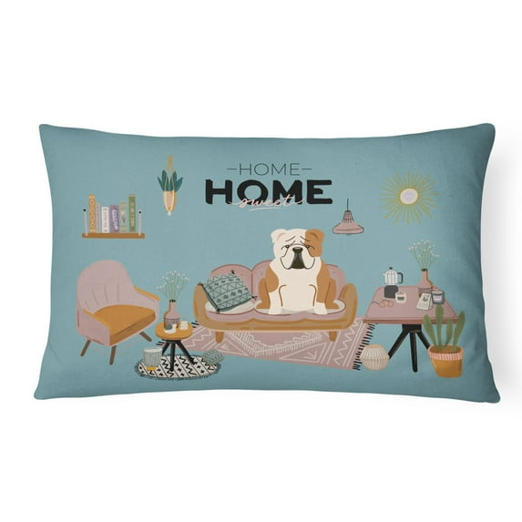 Carolines Treasures CK7970PW1216 Fawn White English Bulldog Sweet Home Canvas Fabric Decorative Pillow 12H x16W
