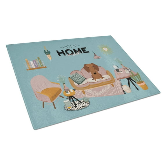 Carolines Treasures CK7975LCB Red Brown Dachshund Sweet Home Glass Cutting Board Large 12H x 16W multicolor