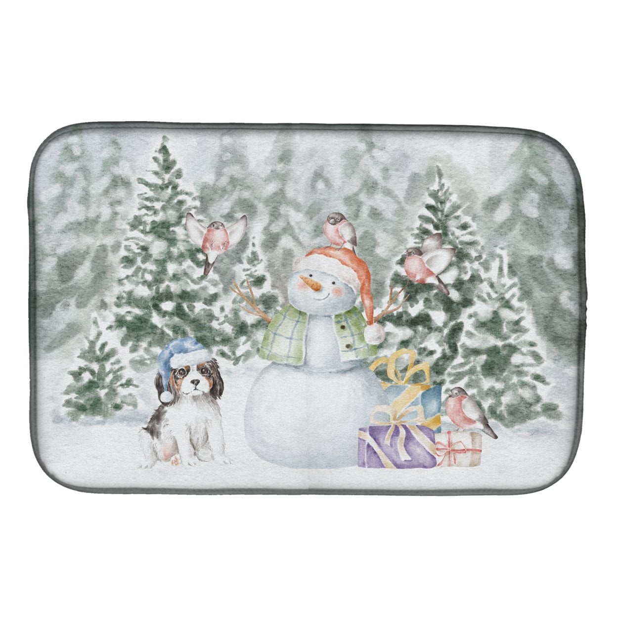 Carolines Treasures CK8054DDM Cavalier King Charles Spaniel Tricolor Puppy Snowman and Christmas Presents Dish Drying