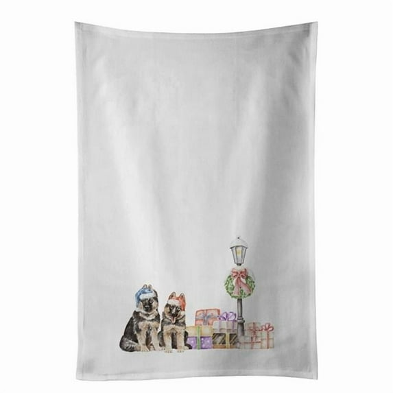 Carolines Treasures CK8142WTKT 28 x 19 in. Unisex German Shepherd Puppy Duo with Christmas Wonderland White Dish Towels Kitchen Towel - Set of 2