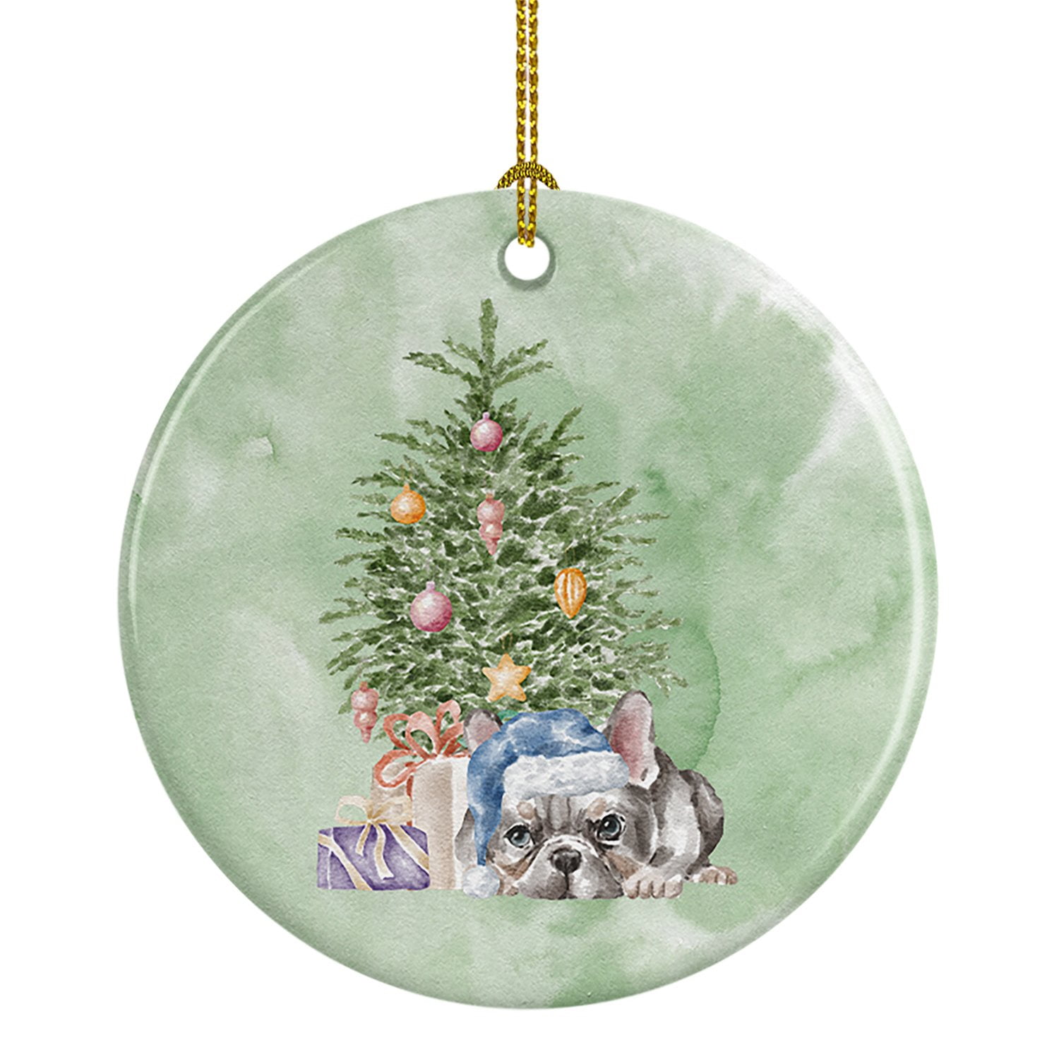 Christmas French Bulldog Black #1 Ceramic Ornament 2.8 in x 2.8 in