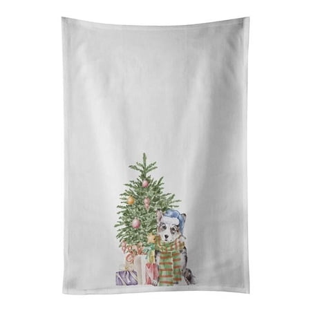 Carolines Treasures CK8187WTKT 28 x 19 in. Unisex Corgi Cardigan Blue Merle Christmas Presents & Tree White Dish Towels Kitchen Towel - Set of 2