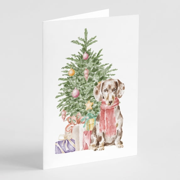 Carolines Treasures CK8204GCA7P Dachshund Chocolate Piebald Dapple Christmas Presents and Tree Greeting Cards and