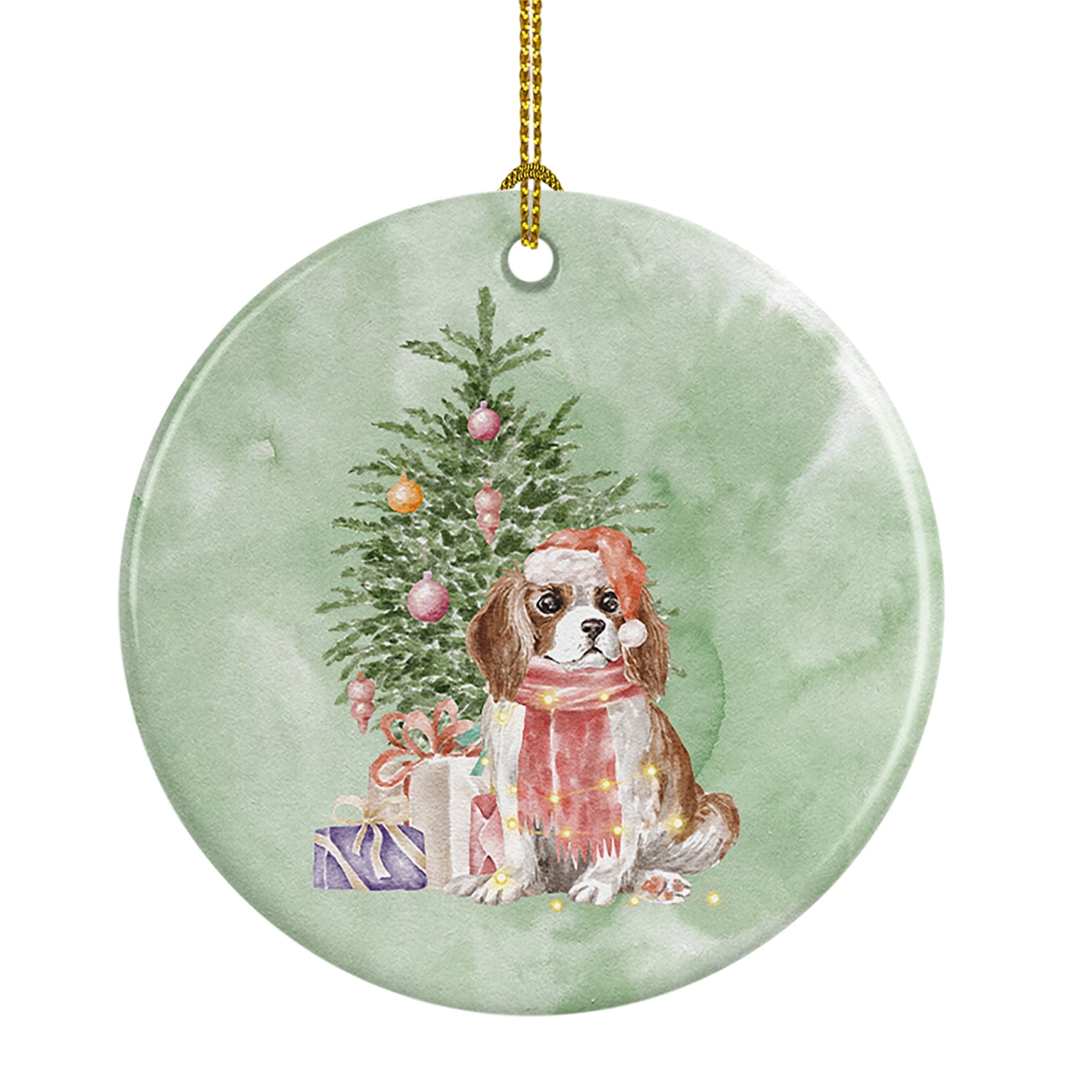 Christmas Cavalier Spaniel Bleheim Puppy Ceramic Ornament 2.8 in x 2.8 in