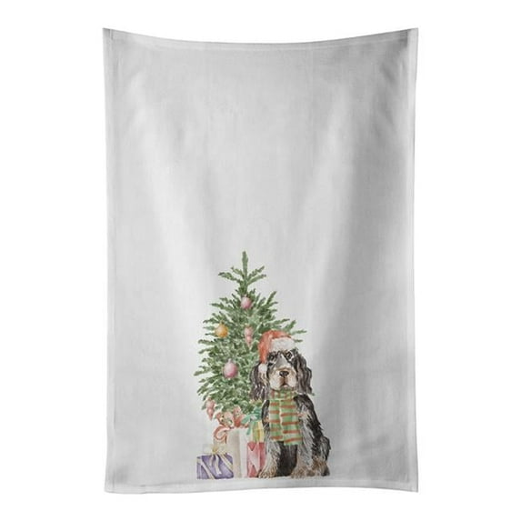 Carolines Treasures CK8216WTKT 28 x 19 in. Unisex Cocker Spaniel English Black & Tan Christmas Presents & Tree White Dish Towels Kitchen Towel - Set of 2