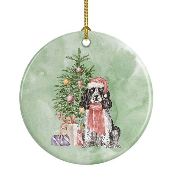 Carolines Treasures CK8218CO1 Cocker Spaniel English Black Parti Christmas Presents and Tree Ceramic Ornament 3 in