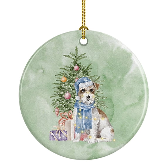 Christmas Jack Russell Terrier Wire Ceramic Ornament 2.8 in x 2.8 in