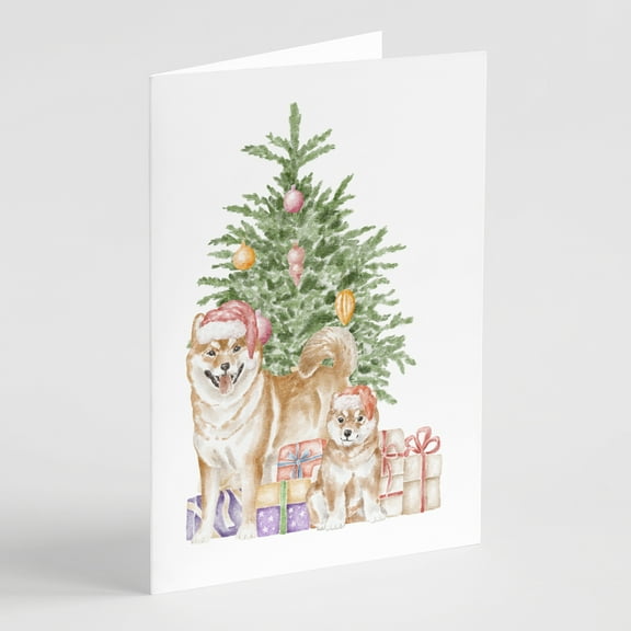 Carolines Treasures CK8246GCA7P Shiba Inu Momma and Baby Christmas Presents and Tree Greeting Cards and Envelopes Pack
