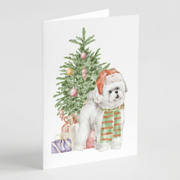 Carolines Treasures CK8254GCA7P Bichon Frise Red Hat Christmas Presents and Tree Greeting Cards and Envelopes Pack of 8