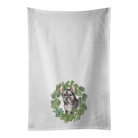 Carolines Treasures CK8803WTKT 28 x 19 in. Unisex French Bulldog Puppy Black Christmas Wreath White Dish Towels Kitchen Towel - Set of 2