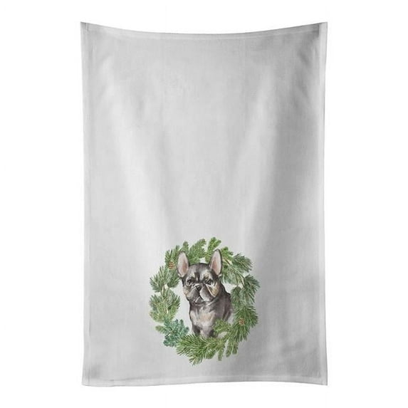 Carolines Treasures CK8803WTKT 28 x 19 in. Unisex French Bulldog Puppy Black Christmas Wreath White Dish Towels Kitchen Towel - Set of 2