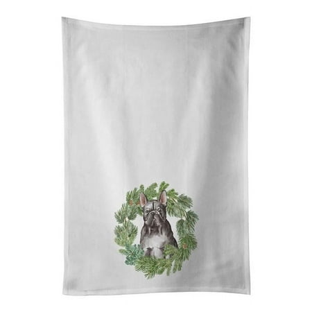 Carolines Treasures CK8805WTKT 28 x 19 in. Unisex French Bulldog Black Christmas Wreath White Dish Towels Kitchen Towel - Set of 2