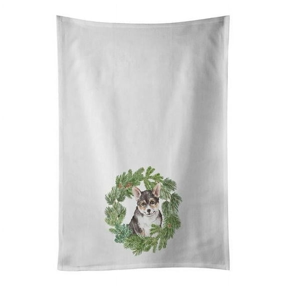 Carolines Treasures CK8808WTKT 28 x 19 in. Unisex Corgi Tricolor Puppy Christmas Wreath White Dish Towels Kitchen Towel - Set of 2