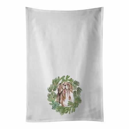 Carolines Treasures CK8817WTKT 28 x 19 in. Unisex Beagle Smiling Christmas Wreath White Dish Towels Kitchen Towel - Set of 2